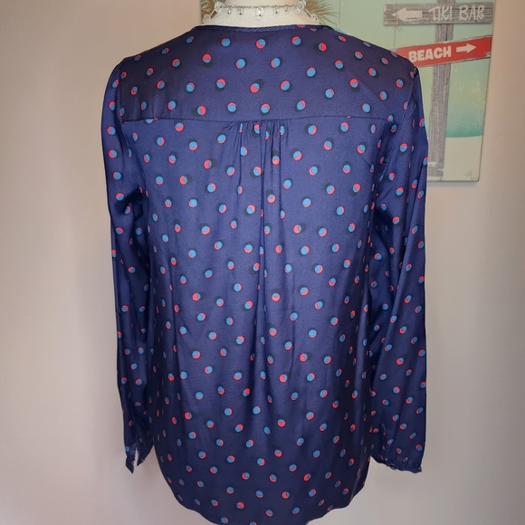 Boden NWOT dark blue silk viscose polka dot blouse ruffles 8 - Picture 6 of 9